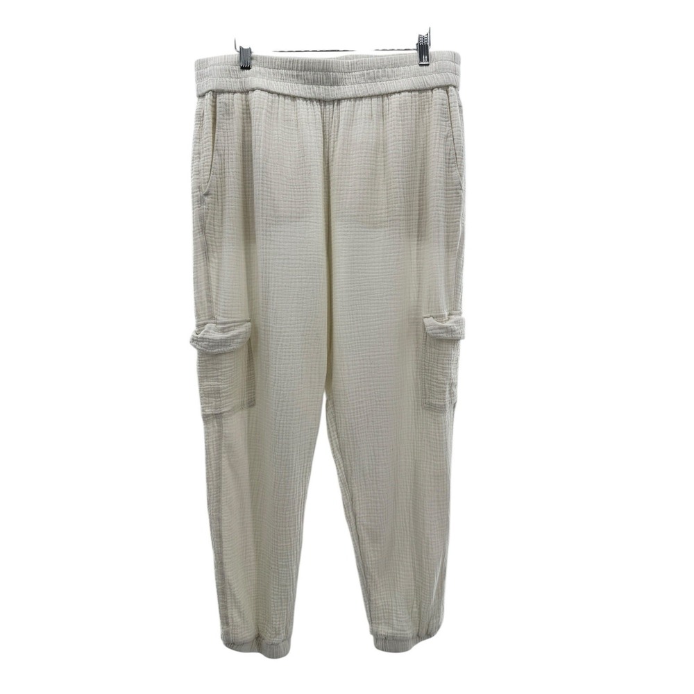 SOFT SURROUNDINGS Ecru Beach Bound Gauze Pull‎ On Jogger Cargo Pocket Large